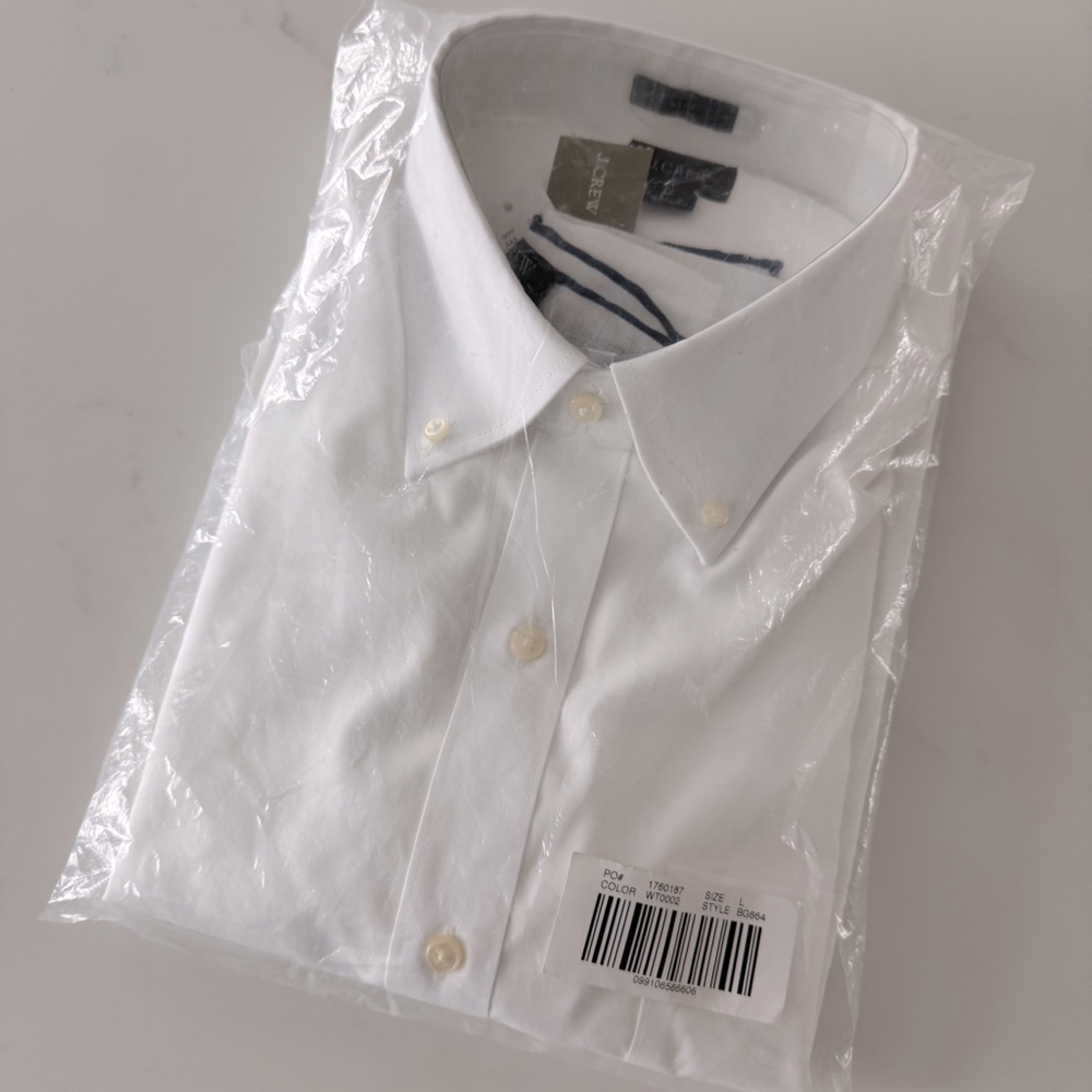 JCREW Men's Slim White Dress Shirt & Pocket Square • size Large slim fit • NEW
